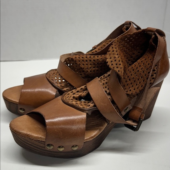 Free People Rendering Clogs Leather High Heel Shoes Open Toe Brown Size 41 US 11 - Picture 4 of 10